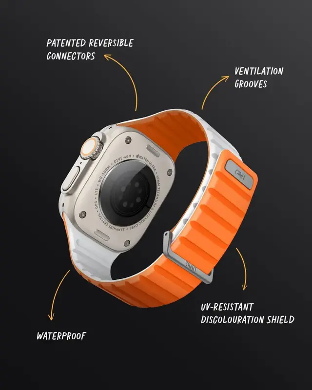 Ремінець APPLE WATCH STRAP 49/45/44/42MM UNIQ REVIX EVO REVERSIBLE-AMBER (AMBER ORANGE/WHITE) - фото - №8