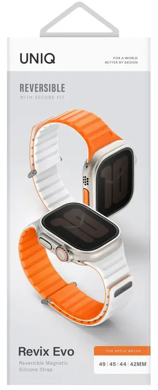 Ремінець APPLE WATCH STRAP 49/45/44/42MM UNIQ REVIX EVO REVERSIBLE-AMBER (AMBER ORANGE/WHITE) - фото - №3