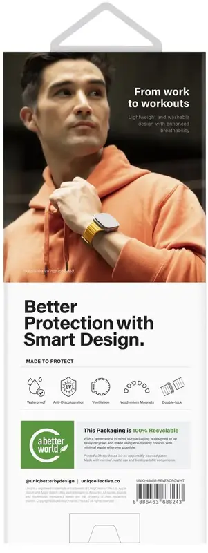 Ремінець APPLE WATCH STRAP 49/45/44/42MM UNIQ REVIX EVO REVERSIBLE-AMBER (AMBER ORANGE/WHITE) - фото - №4