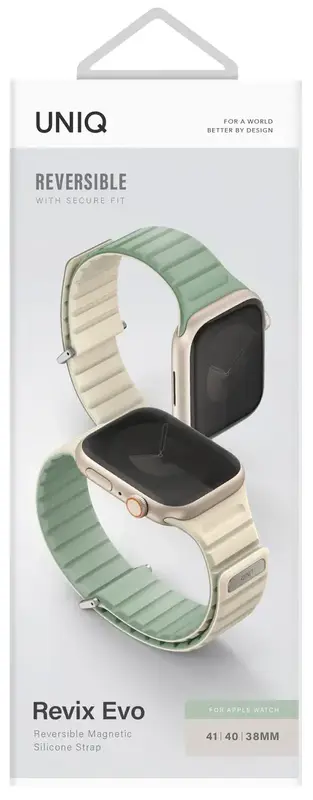 Ремінець APPLE WATCH STRAP 41/40/38MM UNIQ REVIX EVO REVERSIBLE MAGNETIC-SOFT MINT (SOFT MINT/BEIGE) - фото - №3