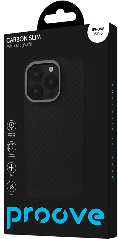 Чохол для iPhone 15 Pro Proove Carbon Slim with Magnetic Ring (Black) - фото - №2