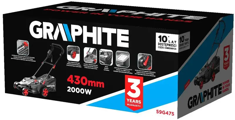 Газонокосарка електрична Graphite 2000Вт 43см 45л - фото - №11