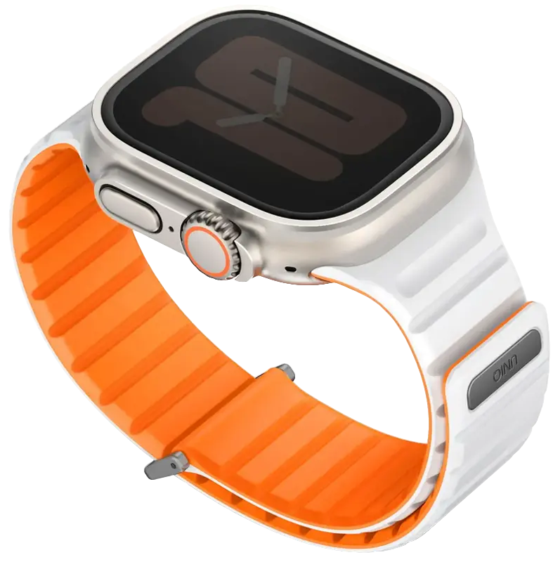 Ремінець APPLE WATCH STRAP 49/45/44/42MM UNIQ REVIX EVO REVERSIBLE-AMBER (AMBER ORANGE/WHITE) - фото - №1