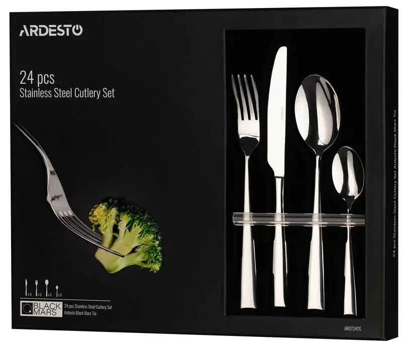 Набір столових приборів Ardesto Black Mars Tia 24 пр., нержавіюча сталь (AR0724TS) - фото - №5