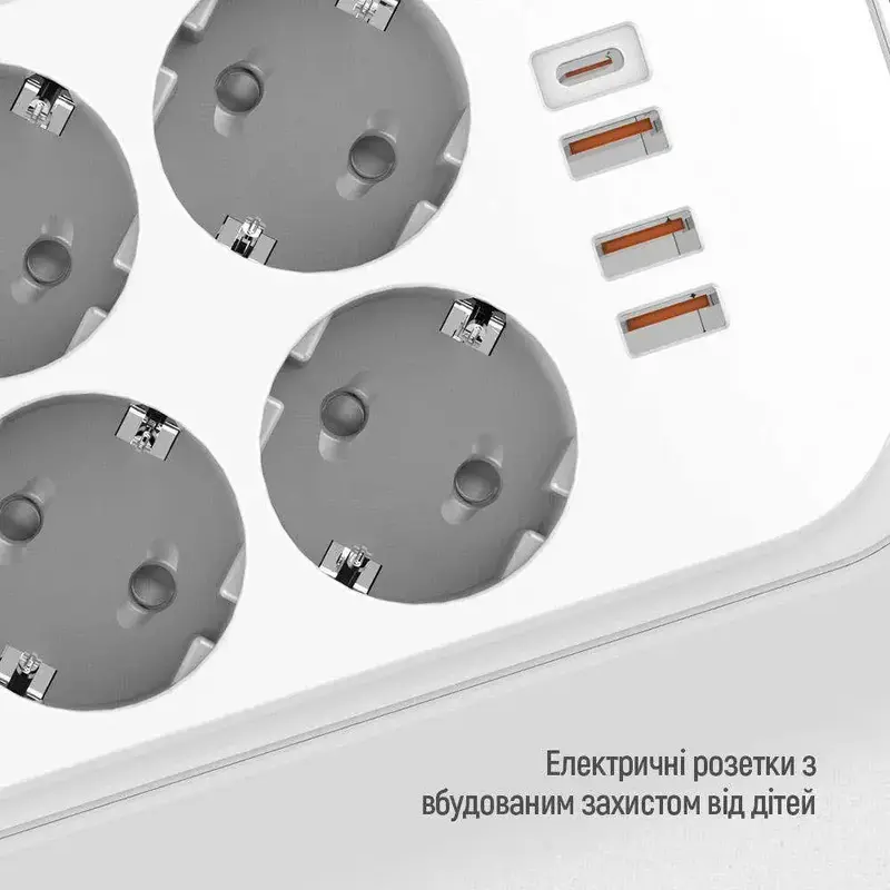 Сетевой удлинитель ColorWay (CW-CHE64PDW) 6 раз. + 4 USB (Type-C PD20W + 3USB QC3.0) фото