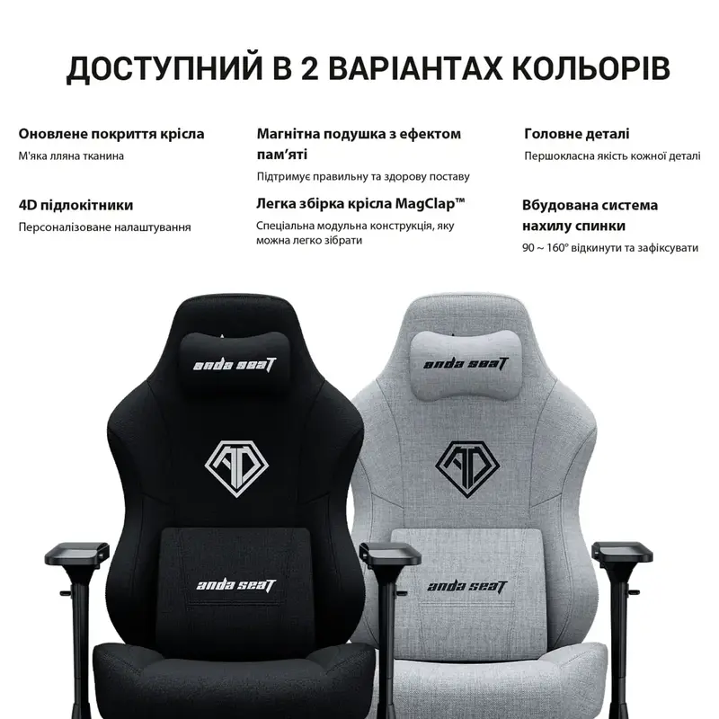 Ігрове крісло Anda Seat Phantom 3 Pro Size L (Black Fabric) AD18YC-06-B-F фото