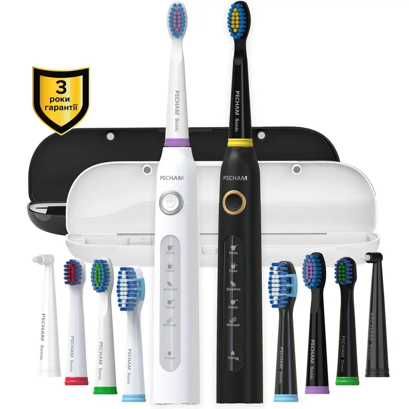 Набор электрический зубных щеток PECHAM Black and White Travel Set PC-084 (0290119010100) - фото - №0