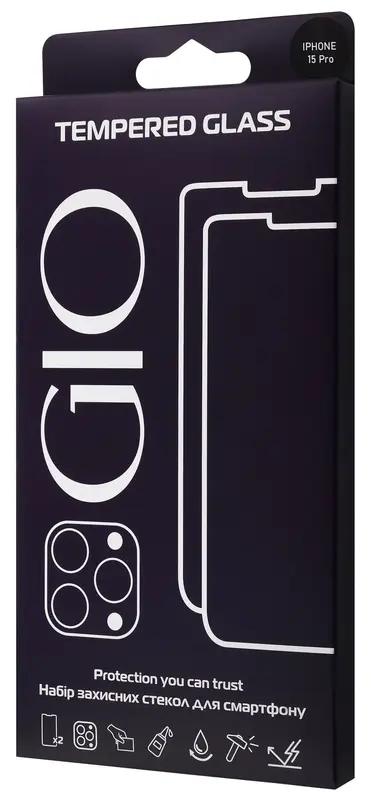 Набір захисних стекол GIO для iPhone 15 Pro (2+1 шт) - фото - №0