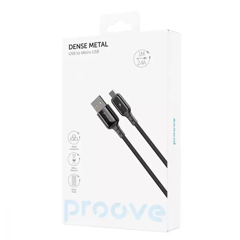 Kабель USB - microUSB Proove Dense Metal 1 M 2.4A чорний фото