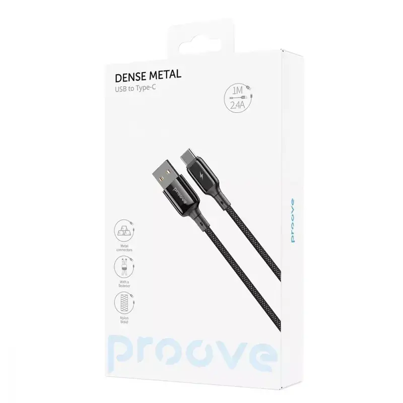 Кабель USB to USB-C Proove Dense Metal 1 M 2.4A черный фото