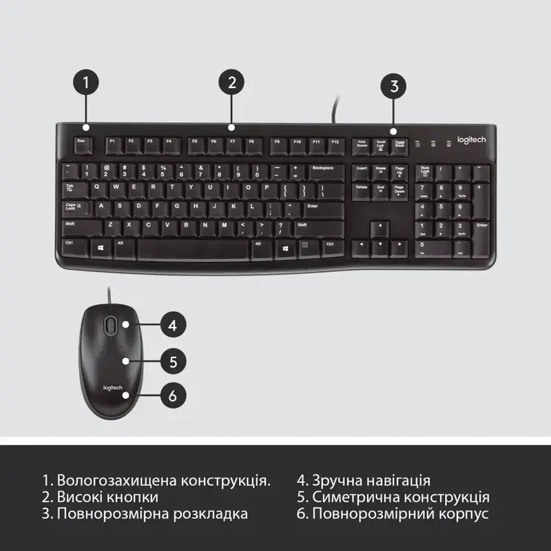 Комплект Logitech MK120 UA дротовий (Black) 920-002563 фото