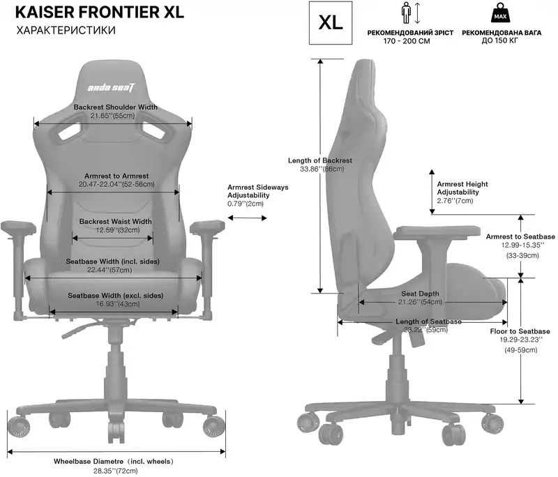 Игровое кресло Anda Seat Kaiser Frontier Size XL (Black) Linen Fabric AD12YXL-17-B-F-B01 фото