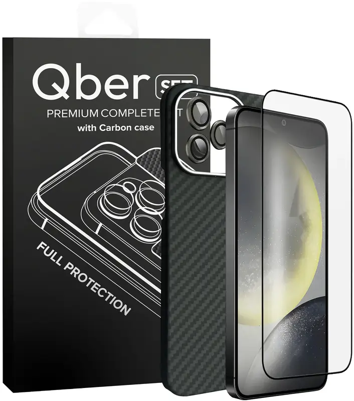 Защитный комплект для iPhone 15 Pro Max Qber Premium Set Carbon MS фото