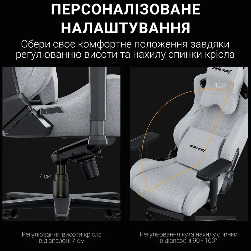 Ігрове крісло Anda Seat Kaiser 2 Pro Size XL Gray Linen Fabric (AD12YXL-17-G-F-G01) фото