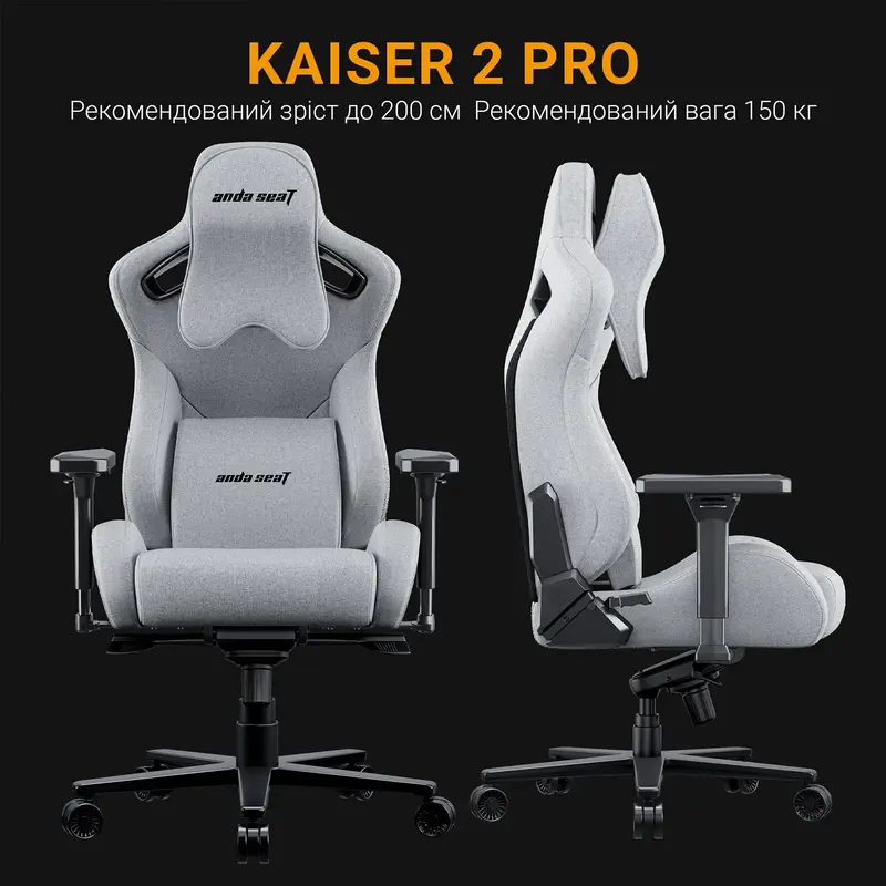 Ігрове крісло Anda Seat Kaiser 2 Pro Size XL Gray Linen Fabric (AD12YXL-17-G-F-G01) фото