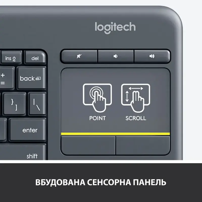 Клавіатура Logitech K400 Touch Plus UA Wireless (Black) 920-007145 фото