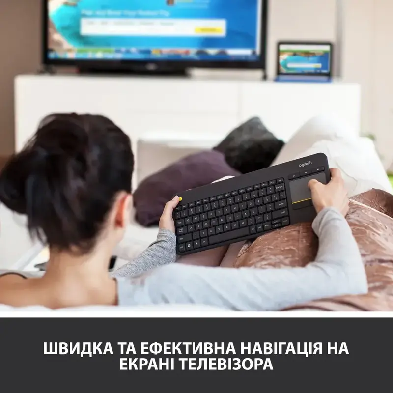 Клавіатура Logitech K400 Touch Plus UA Wireless (Black) 920-007145 фото