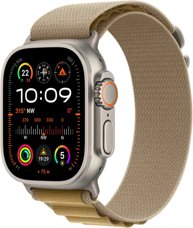 Apple Watch Ultra 2 49mm Natural Titanium Case with Tan Alpine Loop - Medium фото