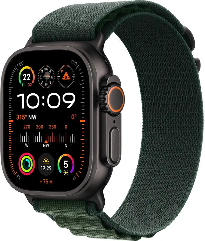 Apple Watch Ultra 2 49mm Black Titanium Case with Dark Green Alpine Loop - Medium фото