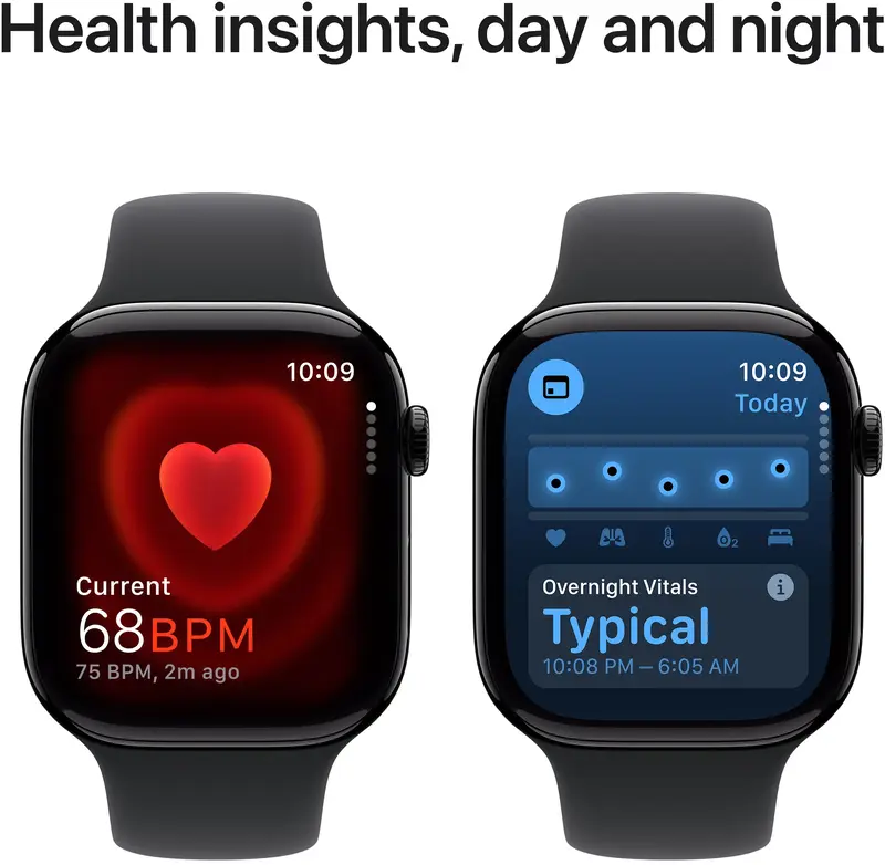 Apple Watch Series 10 GPS 46mm Jet Black Aluminium Case with Black Sport Band - S/M фото