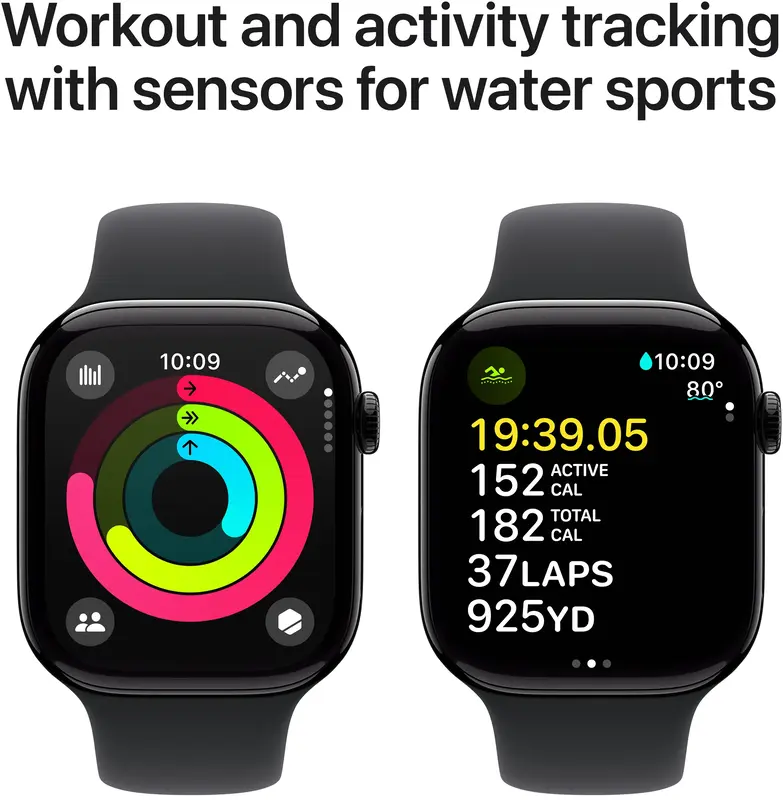 Apple Watch Series 10 GPS 46mm Jet Black Aluminium Case with Black Sport Band - S/M фото