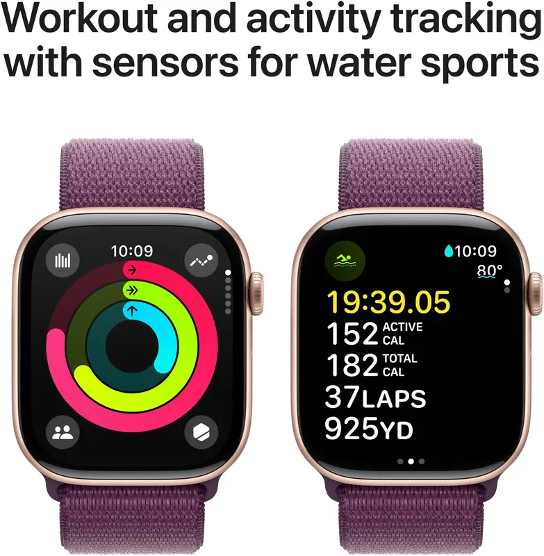 Apple Watch Series 10 GPS 46mm Rose Gold Aluminium Case with Plum Sport Loop - фото - №3