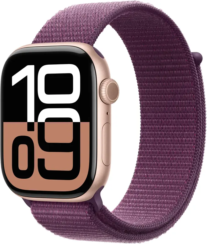 Apple Watch Series 10 GPS 46mm Rose Gold Aluminium Case with Plum Sport Loop - фото - №0