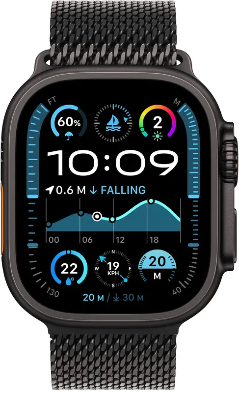 Apple Watch Ultra 2 GPS + Cellular, 49mm Black Titanium Case with Black Titanium Milanese Loop - L - фото - №1