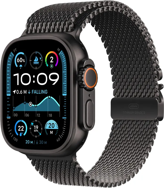Apple Watch Ultra 2 GPS + Cellular, 49mm Black Titanium Case with Black Titanium Milanese Loop - L - фото - №0