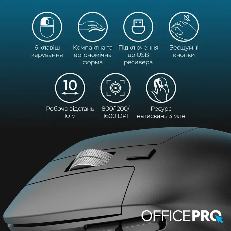 Комп'ютерна миша OfficePro M395B Silent Click Ergonomic Wireless (Black) - фото - №6