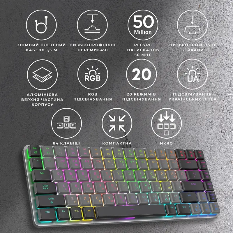 Клавиатура игровая GamePro MK141R Red Swich Low Profile Dark Gray фото