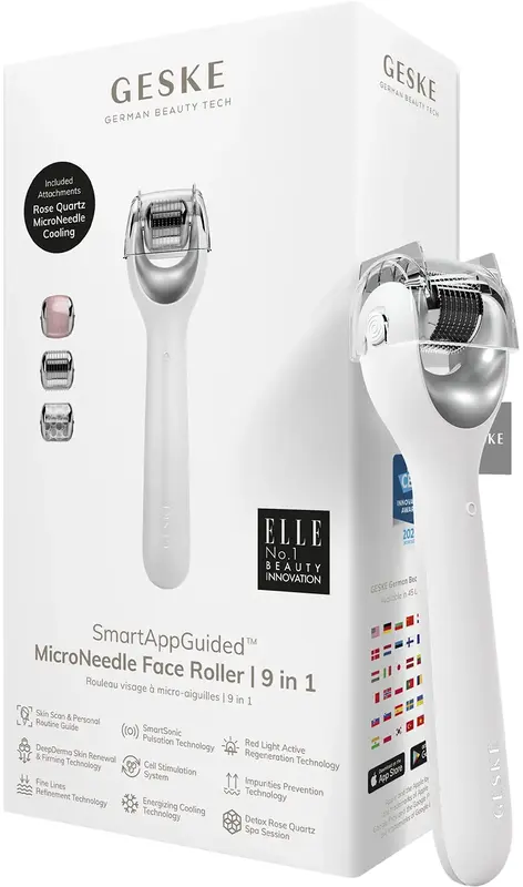 Електронний ролик для обличчя з мікроголками GESKE MicroNeedle Face Roller 9 в 1 білий - фото - №0