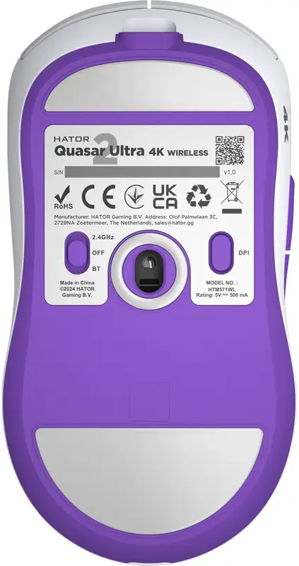 Ігрова миша HATOR Quasar 2 Ultra 4K Wireless (HTM571WL) White/Lilac фото