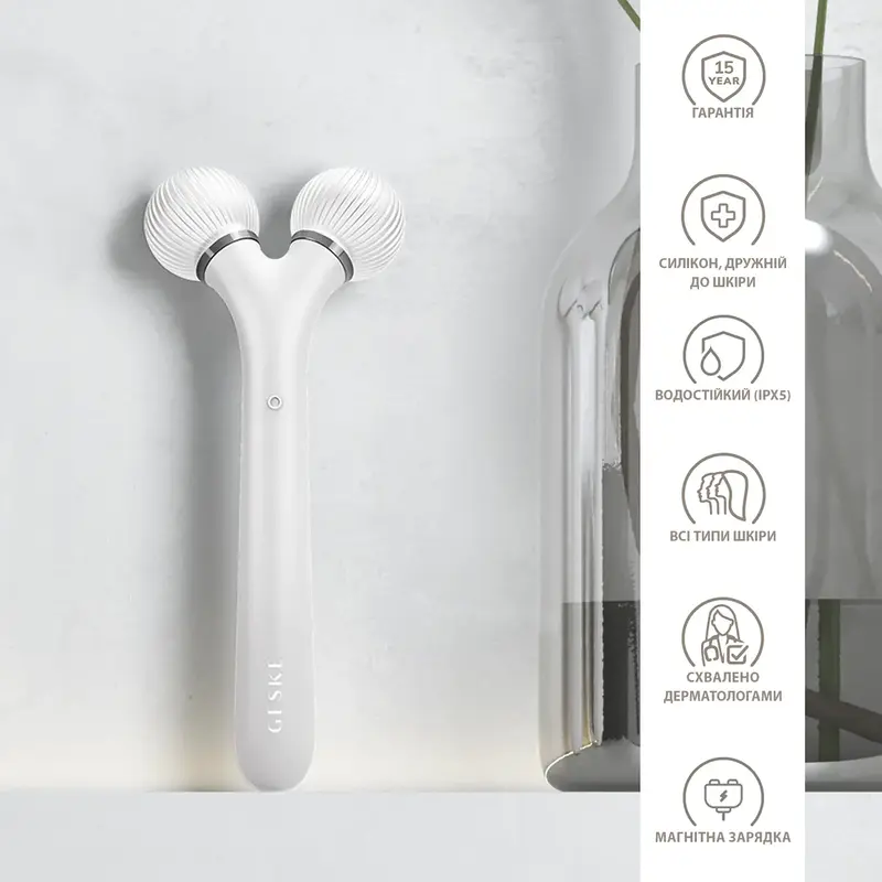 Електронний звуковий ролик для обличчя GESKE Sonic Facial Roller 4 в 1 білий - фото - №2