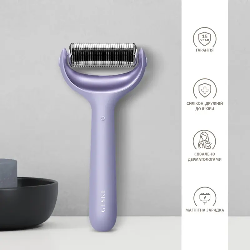 Електронний ролер для обличчя з мікроголками GESKE MicroNeedle Face & Body Roller 8 в 1 фіолетовий - фото - №2