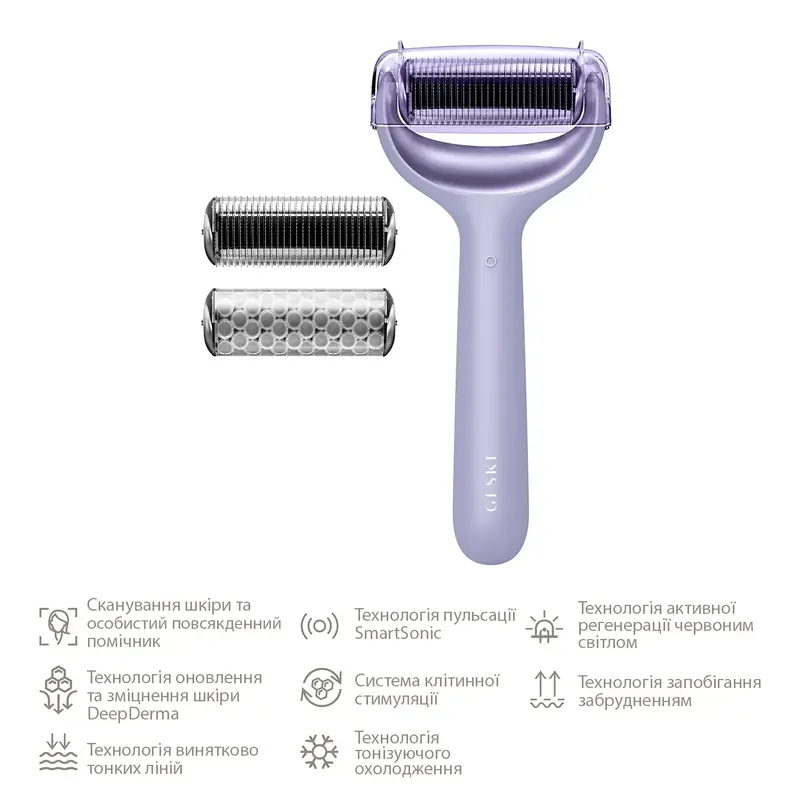 Електронний ролер для обличчя з мікроголками GESKE MicroNeedle Face & Body Roller 8 в 1 фіолетовий - фото - №1