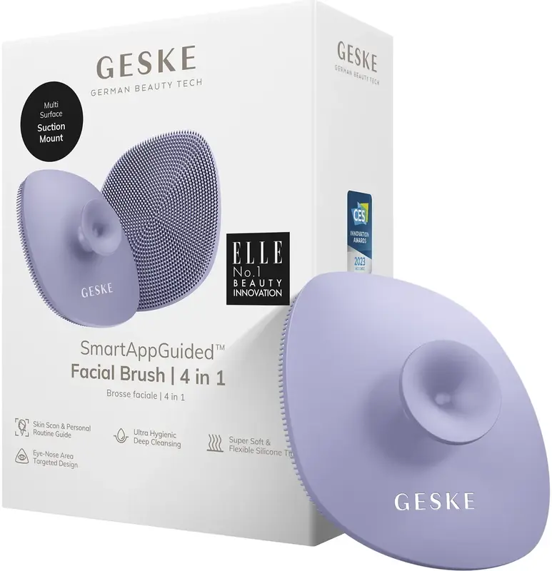 Щітка для обличчя Geske Facial Brush 4 в 1 фіолетова з тримачем фото