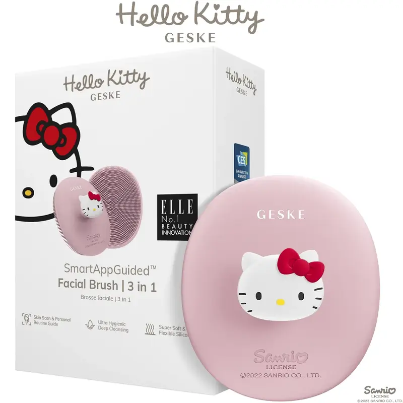 Щітка для обличчя GESKE Facial Brush 3 в 1 Hello Kitty Рожевий з тримачем фото