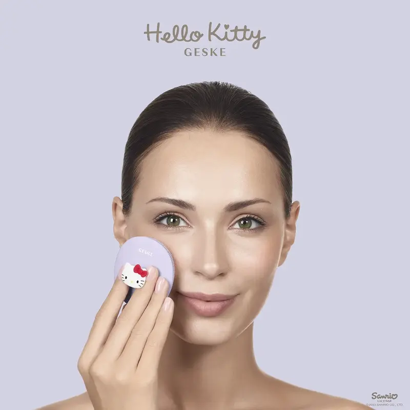 Щітка для обличчя GESKE Facial Brush 3 в 1 Hello Kitty фіолетовий з тримачем - фото - №3