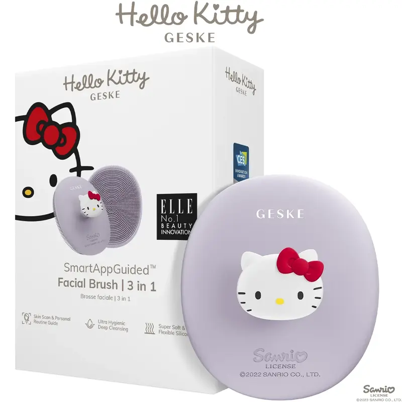 Щітка для обличчя GESKE Facial Brush 3 в 1 Hello Kitty фіолетовий з тримачем - фото - №0
