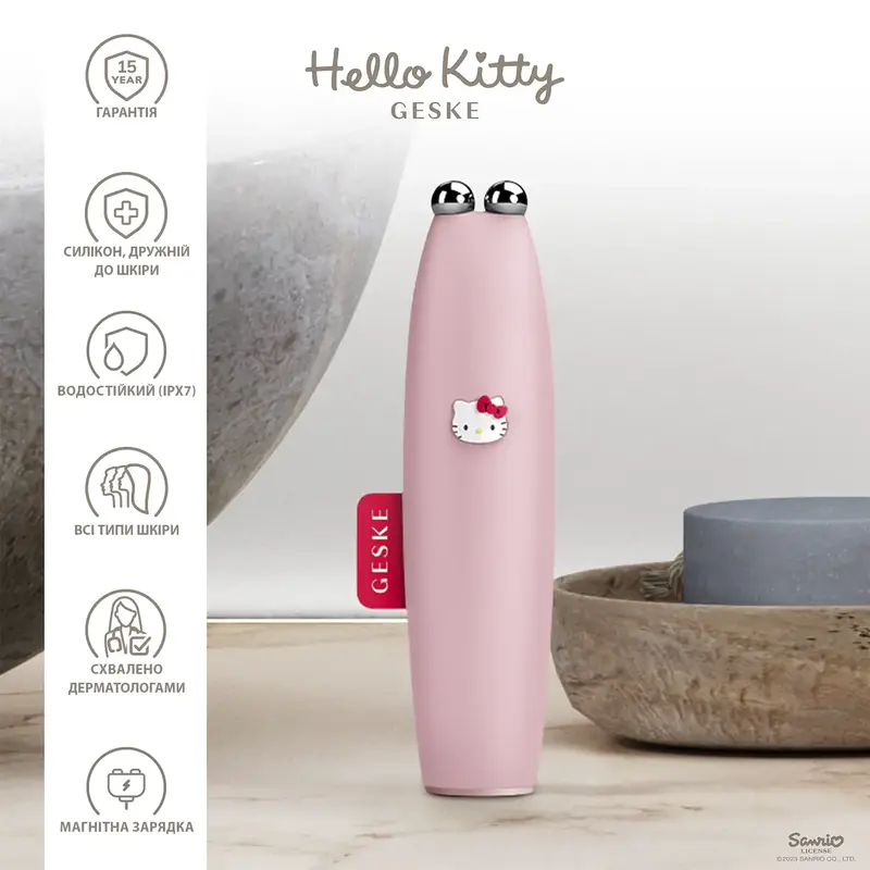 Мікрострумова ручка для підтяжки обличчя GESKE MicroCurrent Face-Lift Pen 6 в 1 by Hello Kitty рожевий - фото - №2