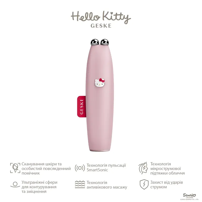 Мікрострумова ручка для підтяжки обличчя GESKE MicroCurrent Face-Lift Pen 6 в 1 by Hello Kitty рожевий - фото - №1