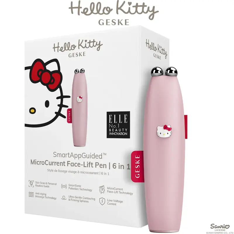 Мікрострумова ручка для підтяжки обличчя GESKE MicroCurrent Face-Lift Pen 6 в 1 by Hello Kitty рожевий - фото - №0