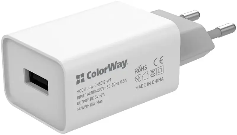 Универсальное сетевое ЗУ ColorWay 1 x USB-A 10W White (CW-CHS012-WT) фото