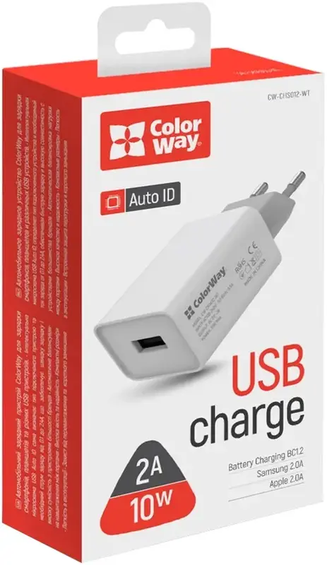 Универсальное сетевое ЗУ ColorWay 1 x USB-A 10W White (CW-CHS012-WT) фото