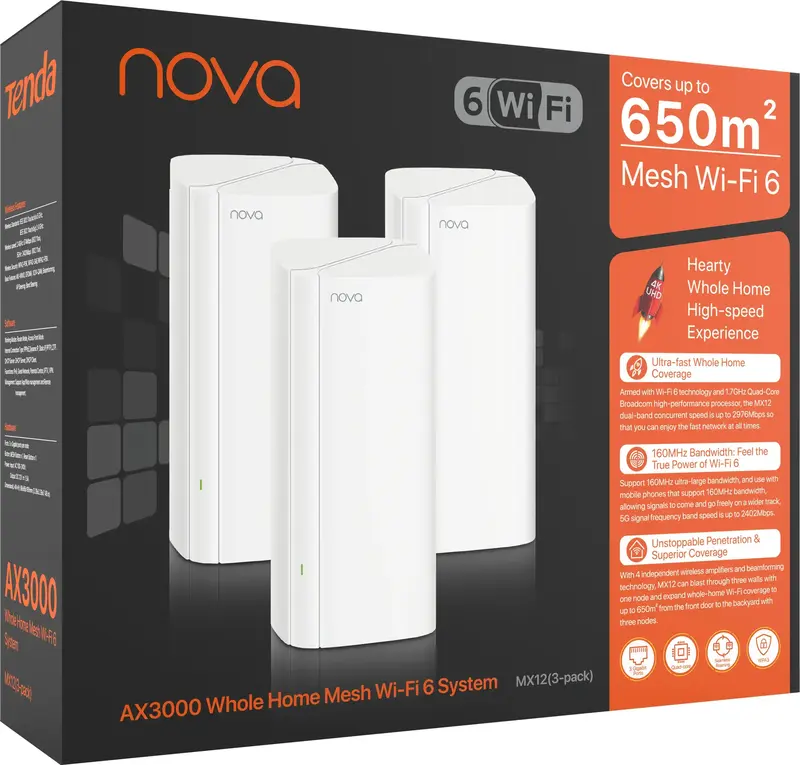 Интернет роутер Tenda WiFi-Mesh MX12 NOVA AX1800, (3шт) фото
