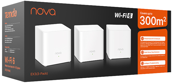 Iнтернет роутер Tenda WiFi-Mesh MX3 NOVA AX1500, (3шт) фото