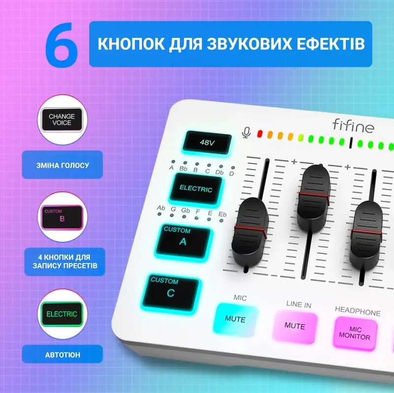 Микшерный пульт Fifine Sound Card (SC3W) White фото