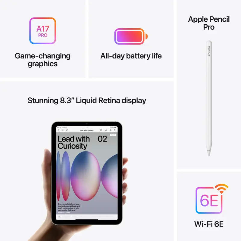 Apple iPad mini 8.3" 128GB Wi-Fi Starlight (MXN83) 2024 фото