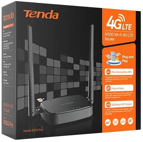 Интернет роутер Tenda 4G03Pro N300, LTE, 1xFE LAN, 1xFE LAN/WAN фото